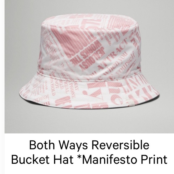 Lululemon Both Ways Reversible Bucket Hat Manifesto Print Bone/Lulu Red Size M/L - Picture 1 of 1